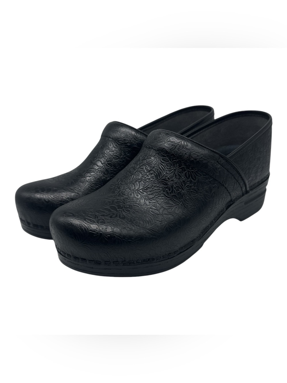 Dansko XP Black Embossed Floral Leather Clogs Size‎ 40